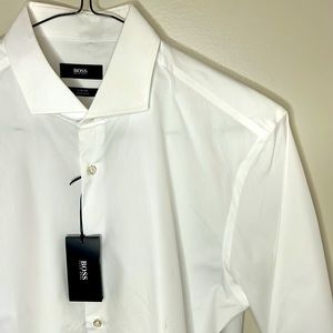 NWT Slim fit Stretch Shirt - HUGO BOSS - size 16 - white - 66% Ctn 34% Elastic